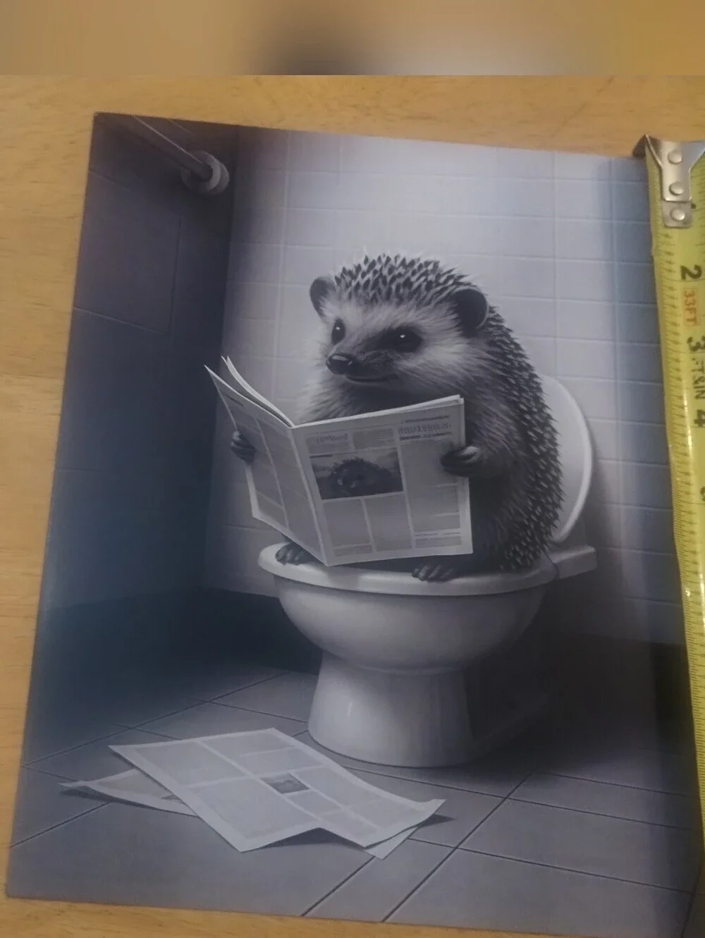 🦔 Funny Hedgehog Bathroom Wall Art Print Black & White Decor 🚽🖤